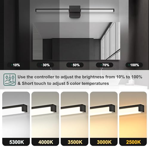 Image of OKELI Modern Bathroom Light Fixtures Over Mirror, 32 Inch Matte Black Vanity Light Bar for Bathroom, 16W 5CCT Diammable Wall Light