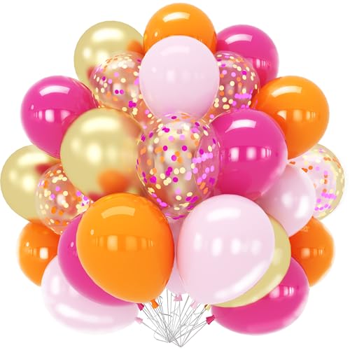 Ballons Rose Orange, 60 Pièces Ballons Anniversaire Orange Fushia Fille avec Latex Hélium Ballon...