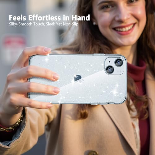 FanTEK Compatible with iPhone 15 Plus Case, Luxury Bling Glitter Sparkly Protective Bumper Hard Shell Shockproof Crystal Cover for Women Girl, Glitter Clear by FanTEK - Used condition - Image 7