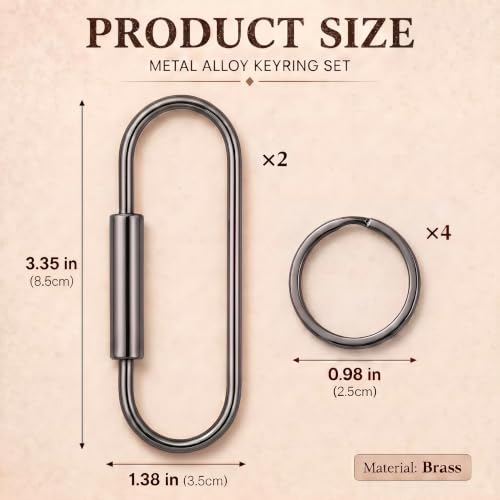 Image of WILLBOND Brass Carabiner Key Ring Locking Screw Carabiner Clips Round Key Rings Keychain Kit for Handbags Purse Bag Charm