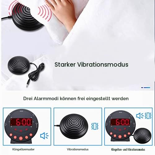 Vibrationswecker mit Bettrüttler, 113 db lauter Wecker für Schwerstschläfer Gehörlose Hörgeschädigte, Digitaluhr mit rotem Alarmlicht, große LED-Anzeige, für Erwachsene