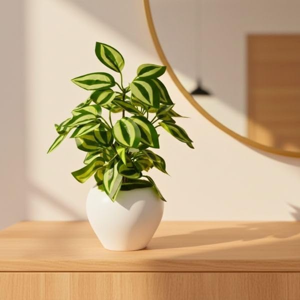 Image of fancymart Artificial Plant Leaves in Apple Pot (30 cm Height) | Small Potted Plant for Office Desk | Home Decor for Living Room | Cafe & Restaurant Table Decoration