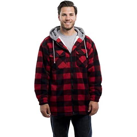 TrailCrest Men's Warm Sherpa Lined Hoodie Fleece Shirt Jacket, Classic Zip Up Buffalo Plaid (Regular and Big & Tall Sizes) (Red, 3X) Cover