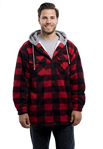 Image of TrailCrest Men's Warm Sherpa Lined Hoodie Fleece Shirt Jacket, Classic Zip Up Buffalo Plaid (Regular and Big & Tall Sizes)