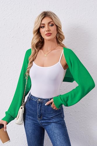 Image of Women's Bolero Shrug Sweater Cropped Cardigan Long Sleeve Open Front Casual Arm Knit Shrugs Sweaters for Dresses