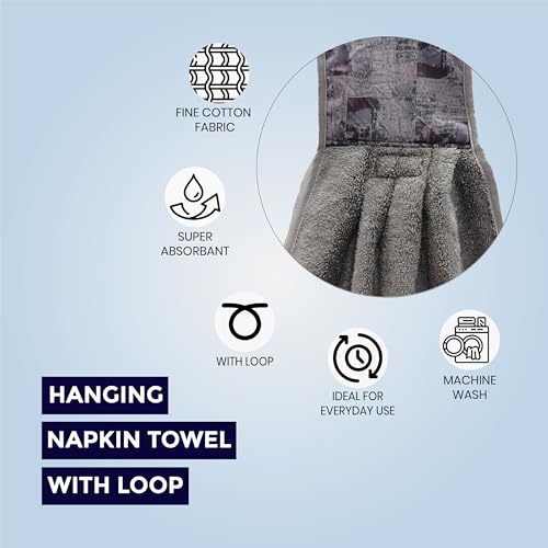 Image of Hand Towel with Loop | 600 GSM | Hanging Napkin for Wash Basin, Kitchen Sink, Bathroom| Pack of 3 in (Grey, Blue and Tan) | Assorted