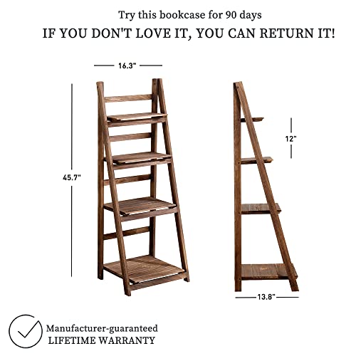 Babion 4 Tier Ladder Shelf, Industrial Leaning Bookshelves Ladder Bookcase Wooden Shelf With Stable Frame Plant Stand Storage Rack Shelf For Home Black, Bedroom, Kitchen -Brown #TOP2