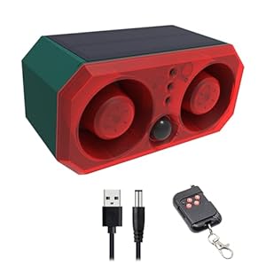 Solar Sound & Strobe Light Alarm Motion Sensor Siren, 13 Sounds & Recording, Dual Speaker 130dB Dog Barking Loud Noise Maker, Security Alert System for Home Farm Barn Villa Orchard (1 Pack)