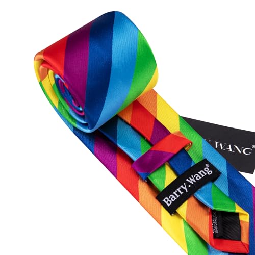 Image of Barry.Wang Man Stripe Ties Set Silk Woven Pocket Square Necktie Cufflinks Formal Party Business