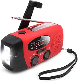 Dilwe Emergency Weather Radio, Hand Crank Radio Emergency Crank Radio LED Flashlight Solar Powered for Household Camping Outdoor Survival (Black)