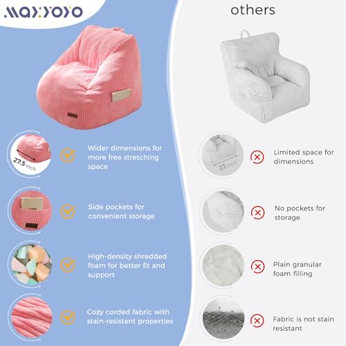 image for MAXYOYO Kids Bean Bag Chair, Bean Bag Couch with Handle, Comfy Toddler