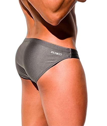 Lantra Besa Einfarbig Herren Badehose Slip Bikini Bottom für Sommer Schwimmen MEHRWEG cm - Typ 137 Dunkelgrau mit Glitzerwirkung (Chinesische Größe L) Cover