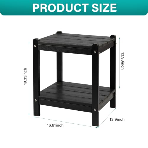 Image of Heavy Duty Outdoor Side Table with Shelf - All-Weather HDPE End Table with Realistic Wood Grain, 20 inch Height for Patio & Deck (Gray)