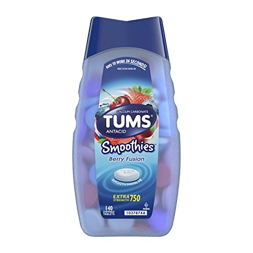 TUMS Smoothies Berry Fusion Extra Strength Antacid Chewable Tablets for Heartburn Relief, 140