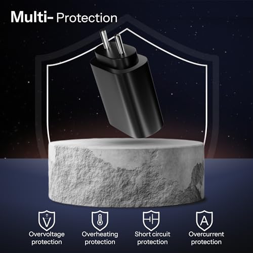 Image of Original 25w Charger | Type-C Adapter & Cable | Compatible with Samsng Galaxy S21 Ultra S21 Plus S20 FE Note 20 Ultra A72 A52 M51 - Black