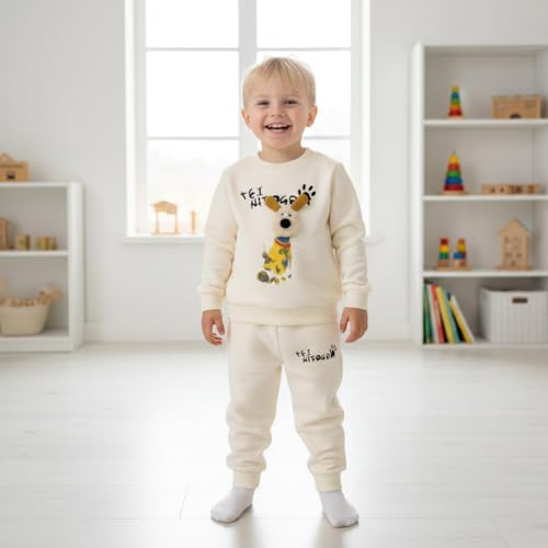 Image of Bold N Elegant Kids Fleece Lined Winter T-Shirt Jogger Set Warm Sweatshirt Pants | Stylish Astronaut Print Winter Co-ord Set for Infant Toddler Teedler Boys n Girls
