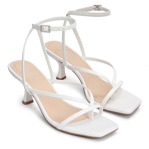 Women's Kitten Heel Strappy Open Square Toe Thong Ankle Strap Heels for Wedding3