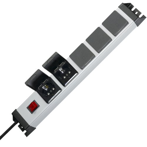 Kopp 227320017 Powerversal Steckdosenleiste, 5-Fach mit beleuchtetem Schalter und Klappdeckel, IP 20