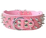 haoyueer Collar de cuero para perro con pinchos, remaches de bala tachonados, 2 pulgadas de ancho, elegantes collares de cuero para perros medianos y grandes, Pitbull … (S, rosa 1)