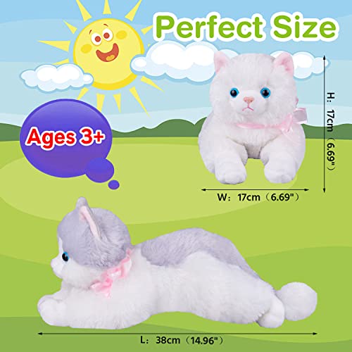 Marsjoy Gray Plush Cat Stuffed Animal Cat Realistic Toy Super Soft Cuddly Kitten Pet Fluffy Cat Soothing Hugging Sleeping Birthday Christmas Children's Day Gift For Kid 14.96" #TOP2