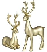 Healeved 2PCS Christmas Reindeer Figurines Resin Sitting & Standing Deer Statues Reindeer Christm...