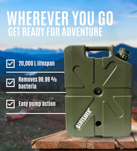 LifeSaver® Jerrycan | Water Purifier - up to 20,000 Litres | Camping, Overlanding, Vanlife, Caravanning & Emergency Preparedness (Green)