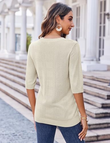 Image of Zeagoo Womens Loose Short Sleeve Tunic Tops Lightweight Crew Neck Crochet Knit Pullover Sweater Blouses