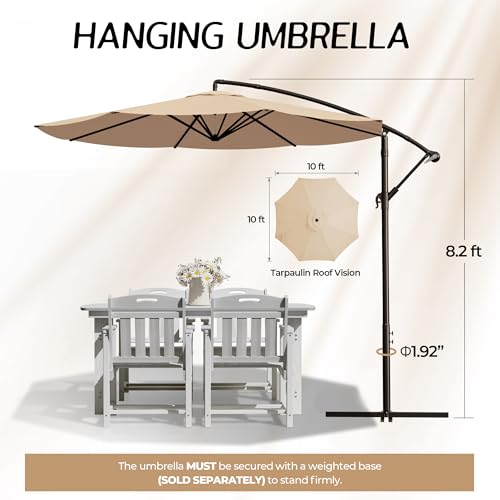 MUCHENGHY 10ft Patio Umbrellas Offset Outdoor Umbrella Cantilever Hanging Umbrellas with Crank & Cross Base 8 Sturdy Ribs for Yard, Garden & Deck (Beige) image 8