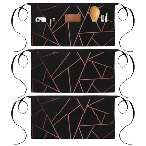 Demi-tablier de chef noir moderne avec 3 poches pour bistrot chic