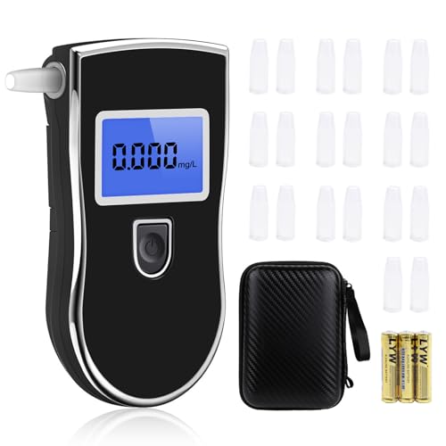 Alcootest Électronique Professionnel - Capteur Semi-conducteur Précis, Écran LED Numérique, 20 Embouchures Incluses, Test D'Alcool Portable