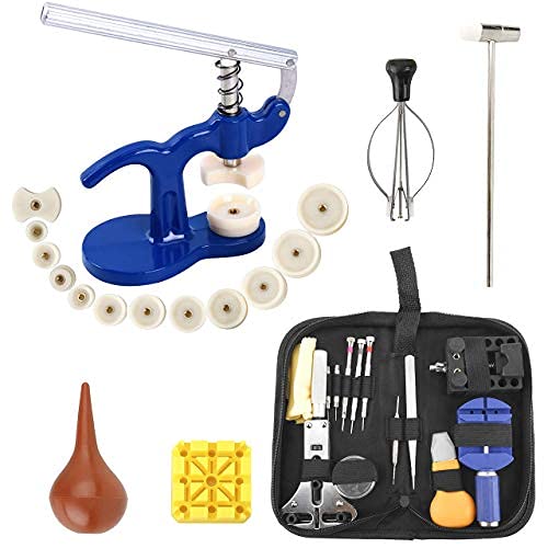 Homtone Kit de réparation de Montre, Outil Montre Réparation Professionnel pour Changer des Piles et Removaler Barres de Ressort, Press Montre Kit Cover