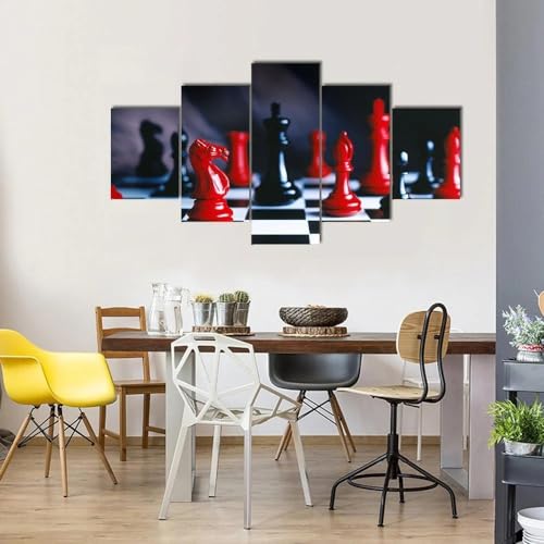 Echiquier tableau decoration murale en toile 5 pieces pour rechauffer votre salon