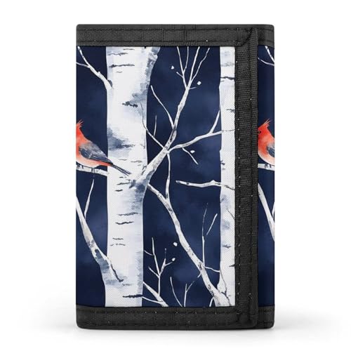 Birch Forests Cardinal Birds Trifold Wallet Slim Coin Purse Card Holder with Keychain for Men Women