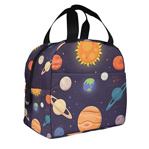Zoczos Space Planet Large Lunch Bag Solar System Cute Cartoon Colorful Bright Planets Universe Outer Space Reusable Lunch Bag For Day Trips Beaches Sports #TOP2