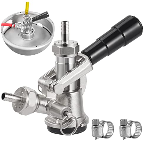 WELLBOM Keg Coupler for Sankey D System Beer Keg Tap Dispenser, O.D 5/16\'\' Gas Barb 1/4\'\' Beer Nipple Tailpiece Brass Body Faucet Dispenser with Stainless Steel Probe