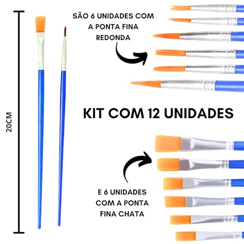 Kit 12 Pincéis Artesanato Ponta Fina Redonda E Chato Pintura