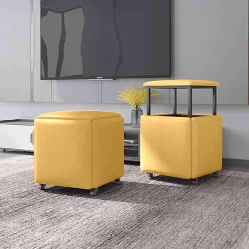 Pouf cube empilable 5 en 1 jaune de 35x35 cm pour optimiser l'espace - 2