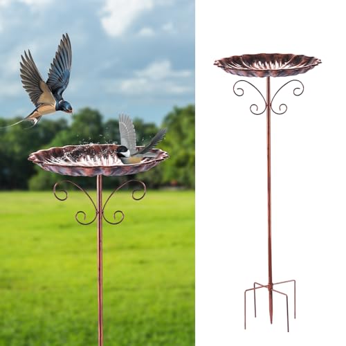 Small Metal Bird Bath for Outside, 10" Dia Bowl Bird Baths Feeder Bowl for Outdoors, Vintage Birdbaths Standing for Garden Patio Yard Lawn Decor (Bronze)
