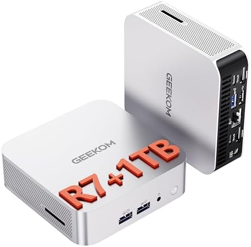 GEEKOM A6 Mini PC, Ryzen 7 6800H, 16GB DDR5 Upgradable RAM 1TB PCIe 4.0 SSD