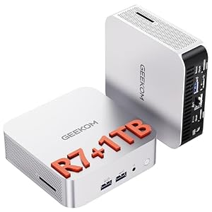Mini PC GEEKOM A6 con AMD Ryzen 7 6800H (Beats 7730U/7640HS), 16GB DDR5 RAM (actualizable), 1TB PCIe 4.0 SSD, Windows 11 Pro, USB4/8K/Wi-Fi 6E, diseño de aluminio, oficina en casa y PC de escritorio multitarea