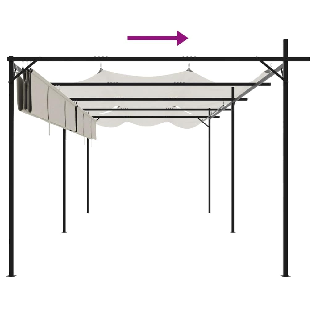 Pergola z rozsuwanym dachem, kremowa, 589 x 292 x 230 cm, malowana proszkowo rama stalowa, dach poliestrowy, pawilon ogrodowy na taras, balkon, imprezę w ogrodzie, wydarzenie, grillowanie
