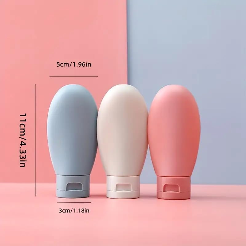 Image of Nirency 3-Piece Multicolor Travel Bottle Set, 60ml, Silicone, Leak-Proof, Reusable, Compact, Perfect for Travel, Gym, or Daily Use