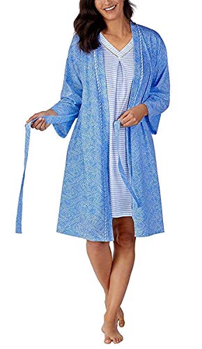 Carole Hochman Women's Jersey Knit Chemise & Robe Set (Blue, X-Small)