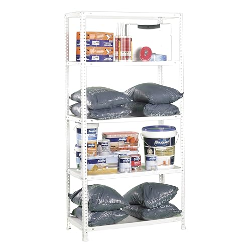 Simon Rack Metallregal, 5 verstellbare Regalböden, 100 kg Flexpunkt, 1800 x 800 x 500 mm, mit Schrauben, Lagerregal, Weiß - Comfort