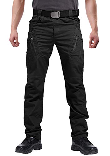 Susclude Men's Outdoor Cargo Work Trousers Military Tactical Pants Ripstop Assault Combat Trousers Hiking Pants Black 32Wx30L #TOP8