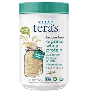 simply tera’s Lactose Free Organic Whey Protein Powder – Lactose Free, Vanilla, 20g of Protein Per Serving, Non-GMO, Gluten-Free, rBGH-Free, Kosher – 12 Oz.