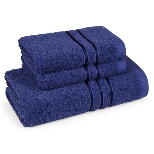Image of MYTRIDENT Towel Set| Comfort Living | Quick Drying | Travel Friendly | for Men /Women | 3 PC Towel Set | 1 Bath (70 cm x 140 cm) 2 Hand (40 cm x 60 cm) | 100% Cotton 400 GSM - New Navy