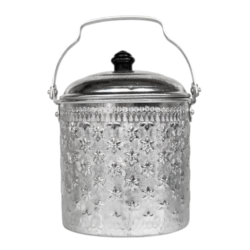Vintage Thai Traditional Design Aluminum Silver Round Pot with Lid,