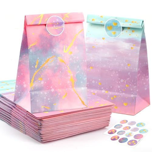 12 Stück Geschenktüten Kindergeburtstag Geburtstagstüten Kinder mit 18 Aufkleber Geschenktüte Geburtstag Bunt Mitgebsel Tüten Kleine Papiertüten für Feste Geburtstage Hochzeiten