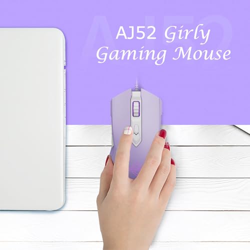 Image of Lomiluskr AJ52 RGB Wired Gaming Mouse, 7 Programmable Buttons, Computer Mice with RGB Lighting, 200-4800 DPI Adjustable, for PC /Laptop (Purple)